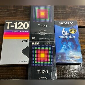 Vintage Lot of 4 Unopened T-120 VCR Tapes RCA Sony T-120VL